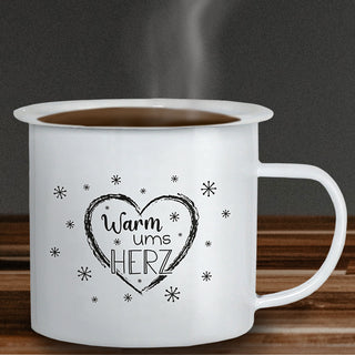 Kaffeebecher 4er Set 'Winter' 13x9cm Metall Winter-Motive Becher Tasse 450 ml Teetasse Henkelbecher