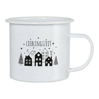 Kaffeebecher 4er Set 'Winter' 13x9cm Metall Winter-Motive Becher Tasse 450 ml Teetasse Henkelbecher