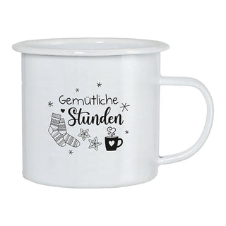 Kaffeebecher 4er Set 'Winter' 13x9cm Metall Winter-Motive Becher Tasse 450 ml Teetasse Henkelbecher