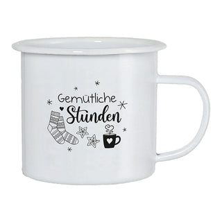 Kaffeebecher 4er Set 'Winter' 13x9cm Metall Winter-Motive Becher Tasse 450 ml Teetasse Henkelbecher