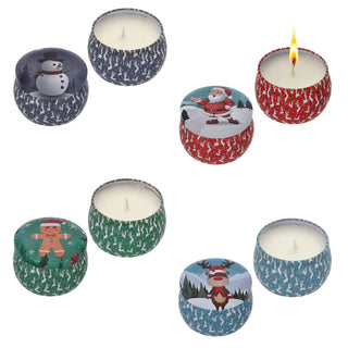 Duftkerze in Dose 4er Set Paraffin Metall 8x5cm 125g Weihnachtsmotive Weihnachtskerzen Kerze Duft Metalldose