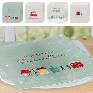 Servietten 'Xmas' 80er Set 2lagig mehrfarbig 33x33cm Papierserviette 4 Weihnachtsmotive stoffähnlich Tuch