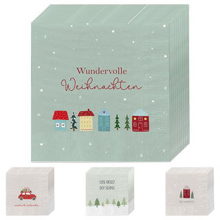 Servietten 'Xmas' 80er Set 2lagig mehrfarbig 33x33cm Papierserviette 4 Weihnachtsmotive stoffähnlich Tuch