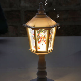 LED XMas Laterne Santa Licht Sound 7,5x21,8x7,5cm weiß / rot 1 LED Kunststoff Schneefunktion Weihnachtsmusik Weihnachtsbeleuchtung