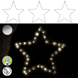 2/3x LED Stern Set weiß/silber 20/30/40 LEDs Ø:20/30/40cm Eisen Kunststoff batteriebetrieben Weihnachtsstern zum Aufhängen Leuchtstern Gartendekoration