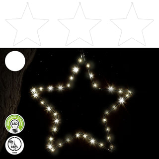 2/3x LED Stern Set weiß/silber 20/30/40 LEDs Ø:20/30/40cm Eisen Kunststoff batteriebetrieben Weihnachtsstern zum Aufhängen Leuchtstern Gartendekoration