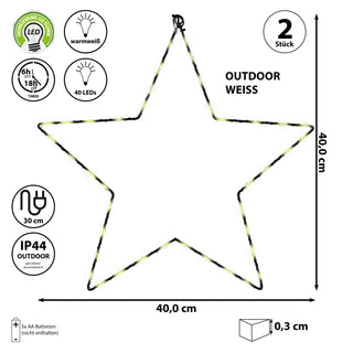 2/3x LED Stern Set weiß/silber 20/30/40 LEDs Ø:20/30/40cm Eisen Kunststoff batteriebetrieben Weihnachtsstern zum Aufhängen Leuchtstern Gartendekoration