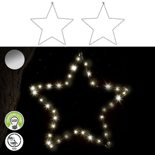 2/3x LED Stern Set weiß/silber 20/30/40 LEDs Ø:20/30/40cm Eisen Kunststoff batteriebetrieben Weihnachtsstern zum Aufhängen Leuchtstern Gartendekoration