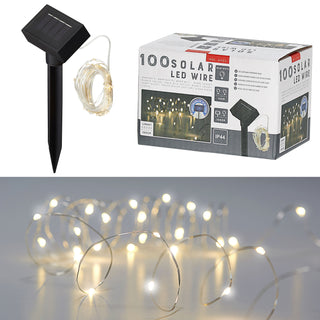 LED Solar Lichterkette 1000cm 100 LEDs warmweiß Kupferdraht IP44 100cm Zuleitung Timerfunktion Solarpanel Weihnachtsbeleuchtung Leuchtdraht