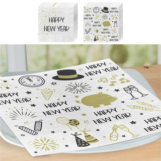 Servietten 80er Set Silvester 3lagige Papierserviette 33x33cm stoffähnlich Tuch Partydeko Happy New Year