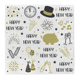 Servietten 80er Set Silvester 3lagige Papierserviette 33x33cm stoffähnlich Tuch Partydeko Happy New Year