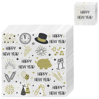 Servietten 80er Set Silvester 3lagige Papierserviette 33x33cm stoffähnlich Tuch Partydeko Happy New Year