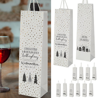 Flaschentüte weiße Weihnachten 2 Motive 12er Set 10x35x8cm Papier weiß Weihnachtstüte Geschenkverpackung Tüte Flaschentasche