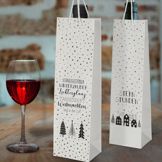 Flaschentüte weiße Weihnachten 2 Motive 12er Set 10x35x8cm Papier weiß Weihnachtstüte Geschenkverpackung Tüte Flaschentasche