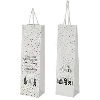 Flaschentüte weiße Weihnachten 2 Motive 12er Set 10x35x8cm Papier weiß Weihnachtstüte Geschenkverpackung Tüte Flaschentasche