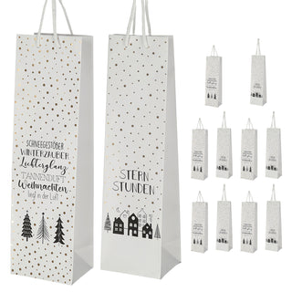 Flaschentüte weiße Weihnachten 2 Motive 12er Set 10x35x8cm Papier weiß Weihnachtstüte Geschenkverpackung Tüte Flaschentasche