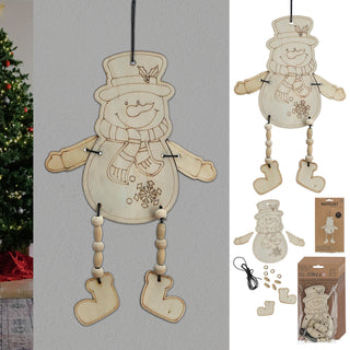 DIY 3D Bastelset Schneemann 12er Set inkl. 100cm Band 11x21x0,1cm MDF 3D-Schneemann beweglich zum Aufhängen