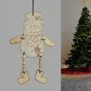 DIY 3D Bastelset Schneemann 12er Set inkl. 100cm Band 11x21x0,1cm MDF 3D-Schneemann beweglich zum Aufhängen