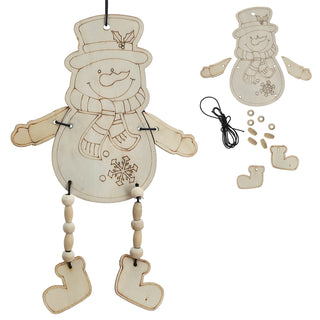DIY 3D Bastelset Schneemann 12er Set inkl. 100cm Band 11x21x0,1cm MDF 3D-Schneemann beweglich zum Aufhängen