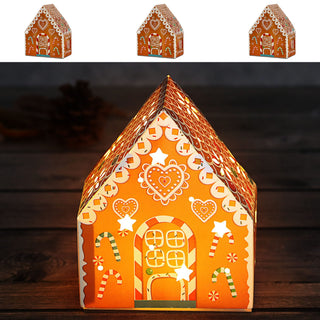LED Lebkuchenhaus 3er Set 12x15x7cm Plastik Papier warmweiße LED An-/Ausschalter Weihnachtsdekoration Beleuchtung