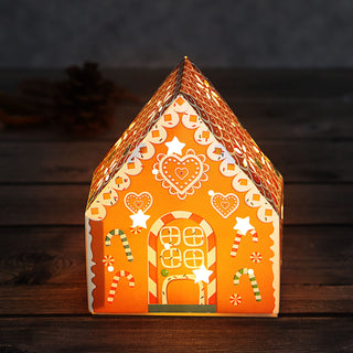 LED Lebkuchenhaus 3er Set 12x15x7cm Plastik Papier warmweiße LED An-/Ausschalter Weihnachtsdekoration Beleuchtung