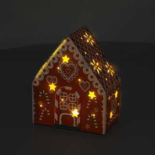LED Lebkuchenhaus 3er Set 12x15x7cm Plastik Papier warmweiße LED An-/Ausschalter Weihnachtsdekoration Beleuchtung