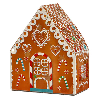 LED Lebkuchenhaus 3er Set 12x15x7cm Plastik Papier warmweiße LED An-/Ausschalter Weihnachtsdekoration Beleuchtung