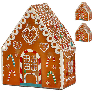 LED Lebkuchenhaus 3er Set 12x15x7cm Plastik Papier warmweiße LED An-/Ausschalter Weihnachtsdekoration Beleuchtung