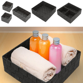 Aufbewahrungskorb 4er Set weiß/grau/schwarz 3 Größen Korb Aufbewahrungsbox Rattan-Design Allzweckkiste Ordnungsbox