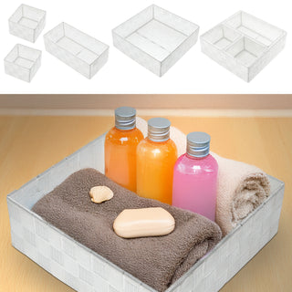 Aufbewahrungskorb 4er Set weiß/grau/schwarz 3 Größen Korb Aufbewahrungsbox Rattan-Design Allzweckkiste Ordnungsbox