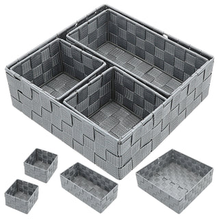 Aufbewahrungskorb 4er Set weiß/grau/schwarz 3 Größen Korb Aufbewahrungsbox Rattan-Design Allzweckkiste Ordnungsbox