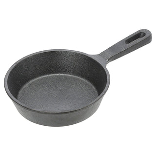 Servierpfanne 2er Set mit Stiel rund 21x5x12,5cm Eisen Bambus Pfanne Bambusbrett Tischgeschirr Servierpfännchen Stielpfanne