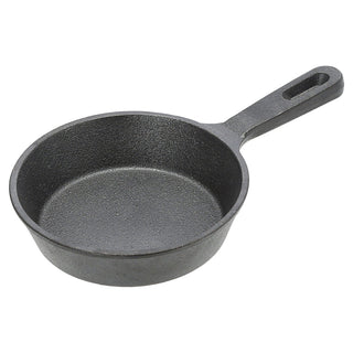 Servierpfanne 2er Set mit Stiel rund 21x5x12,5cm Eisen Bambus Pfanne Bambusbrett Tischgeschirr Servierpfännchen Stielpfanne
