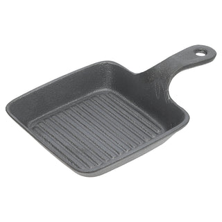 Servierpfanne 2er Set quadratisch mit Stiel 15x15x2,4cm Eisen Bambus Pfanne Bambusbrett Tischgeschirr Servierpfännchen