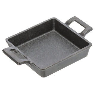 Servierpfanne 2er Set rechteckig 19x4,5x14cm Eisen Bambus Pfanne Bambusbrett Tischgeschirr Servierpfännchen zwei Griffe