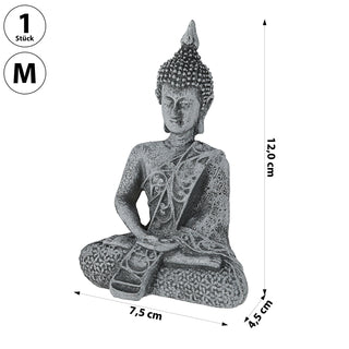 Buddha sitzend 7,5x12x4,5cm silber Polyresin Statue Skulptur Feng Shui Lotussitz Wohndeko Meditation