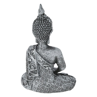 Buddha sitzend 7,5x12x4,5cm silber Polyresin Statue Skulptur Feng Shui Lotussitz Wohndeko Meditation