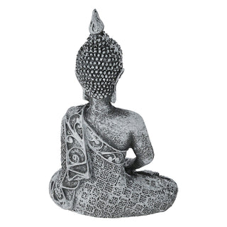 Buddha sitzend 7,5x12x4,5cm silber Polyresin Statue Skulptur Feng Shui Lotussitz Wohndeko Meditation