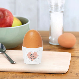 Eierbecher 4er Set 4 Motive Porzellan weiß 5x4cm weiß Halter für Eier Gute Laune Sprüche Eierhalter