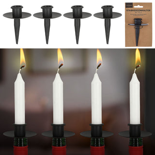 Stabkerzenhalter Stecker Tülle für Flaschen 4er Set 6x10cm schwarz Eisen Kerzenhalteraufsatz für Stabkerzen bis ca. Ø2,5cm