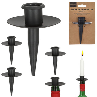 Stabkerzenhalter Stecker Tülle für Flaschen 4er Set 6x10cm schwarz Eisen Kerzenhalteraufsatz für Stabkerzen bis ca. Ø2,5cm