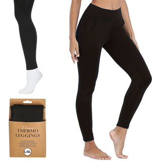 1/3x Damen Thermoleggings mit Taschen S/M | L/XL | XXL schwarz 100 DEN Polyester Elasthan Leggings Thermohose elastisch warm