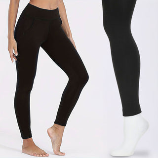 1/3x Damen Thermoleggings mit Taschen S/M | L/XL | XXL schwarz 100 DEN Polyester Elasthan Leggings Thermohose elastisch warm