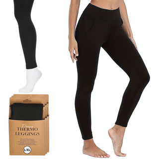 1/3x Damen Thermoleggings mit Taschen S/M | L/XL | XXL schwarz 100 DEN Polyester Elasthan Leggings Thermohose elastisch warm