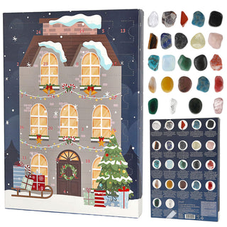 Adventskalender Edelsteine Papier Minerale Polyester 13x26x3cm 22 Edelsteine 1 Schlüsselanhänger 1 Armband Adventsbox Kristalle Steine