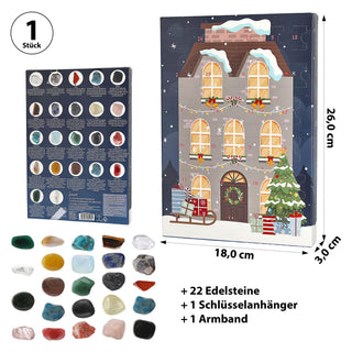 Adventskalender Edelsteine Papier Minerale Polyester 13x26x3cm 22 Edelsteine 1 Schlüsselanhänger 1 Armband Adventsbox Kristalle Steine