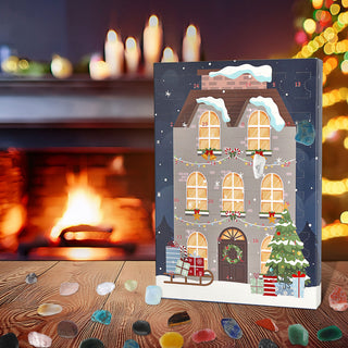 Adventskalender Edelsteine Papier Minerale Polyester 13x26x3cm 22 Edelsteine 1 Schlüsselanhänger 1 Armband Adventsbox Kristalle Steine