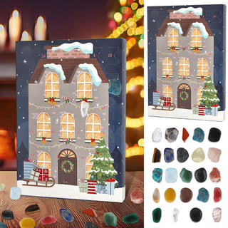 Adventskalender Edelsteine Papier Minerale Polyester 13x26x3cm 22 Edelsteine 1 Schlüsselanhänger 1 Armband Adventsbox Kristalle Steine