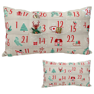 Adventskalender Kissen mit 24 Einstecktaschen 50x30x10cm Polyester 210gsm 1-24 Weihnachtsmotive Adventszeit Kalender Weihnachtsspruch