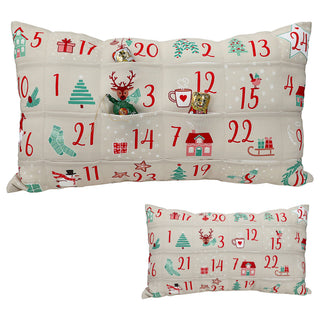 Adventskalender Kissen mit 24 Einstecktaschen 50x30x10cm Polyester 210gsm 1-24 Weihnachtsmotive Adventszeit Kalender Weihnachtsspruch